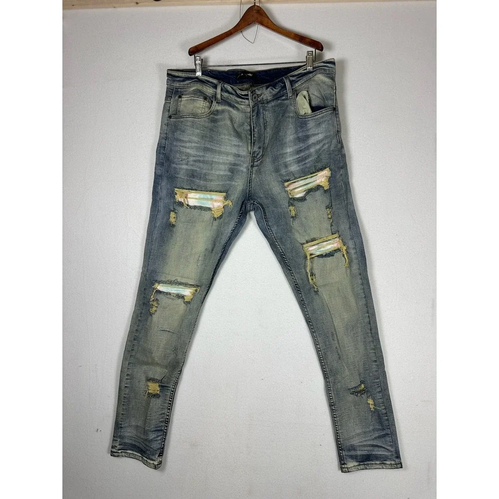 Serenade Men's Distressed Slim Fit Jeans Blue Size 42 C13